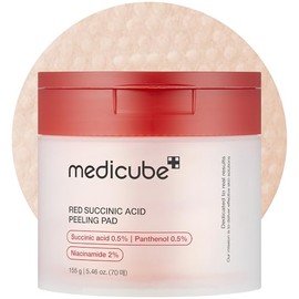 Medicube- Almohadillas exfoliantes faciales con ácido succínico rojo y pantenol: almohadillas tónicas exfoliantes para pieles propensas a los brotes