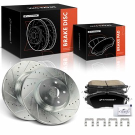 A-Premium 12.42 inch (315.5mm) Front Drilled and Slotted Disc Brake Rotors + Ceramic Pads Kit Compatible with Select Subaru Models - Outback 2015-2019, Legacy, Tribeca, B9 Tribeca, WRX, 6-PC Set