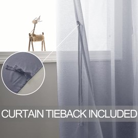 DWCN Dark Grey Sheer Curtains with Tiebacks Semi Transparent Voile Grommet Curtains Elegant Window Curtains for Bedroom and Living Room,2 Panels,W52 x L63