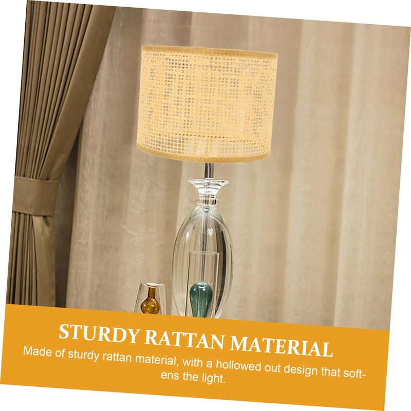 WOONEKY Hand Woven Rattan Lamp Shade Natural Rattan Cover for