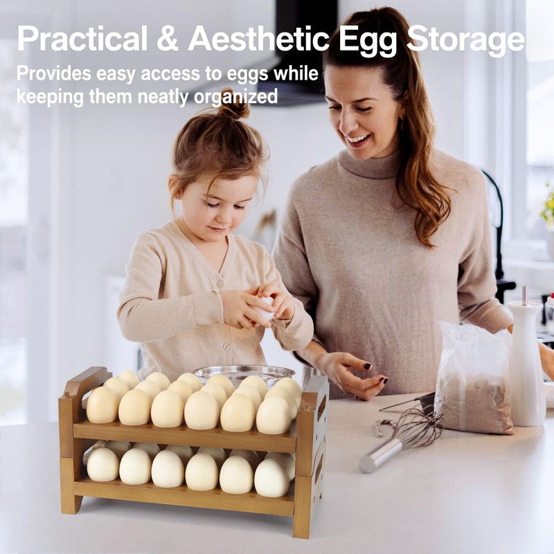 Uibyriy 2-Tier Wooden Egg Holder for 36 Eggs, Wooden Egg
