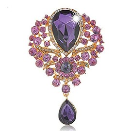 Reizteko Wedding Bridal Big Crystal Rhinestone Bouquet Brooch Pin for Women (purple)