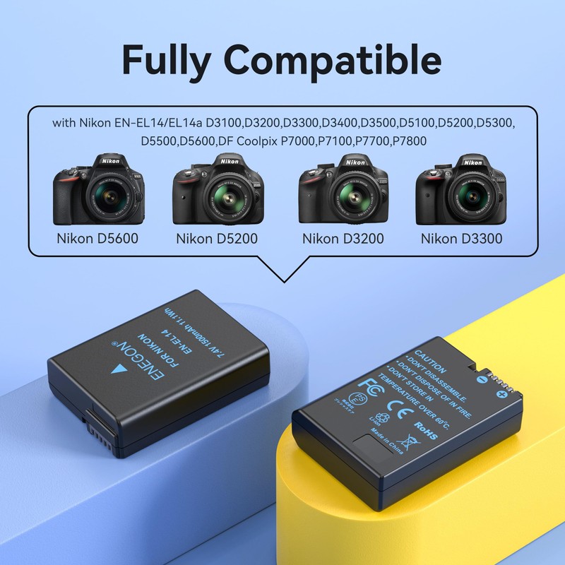 ENEGON EN-EL14 Battery 2-Pack 1500mAh and LED Display USB-C Dual
