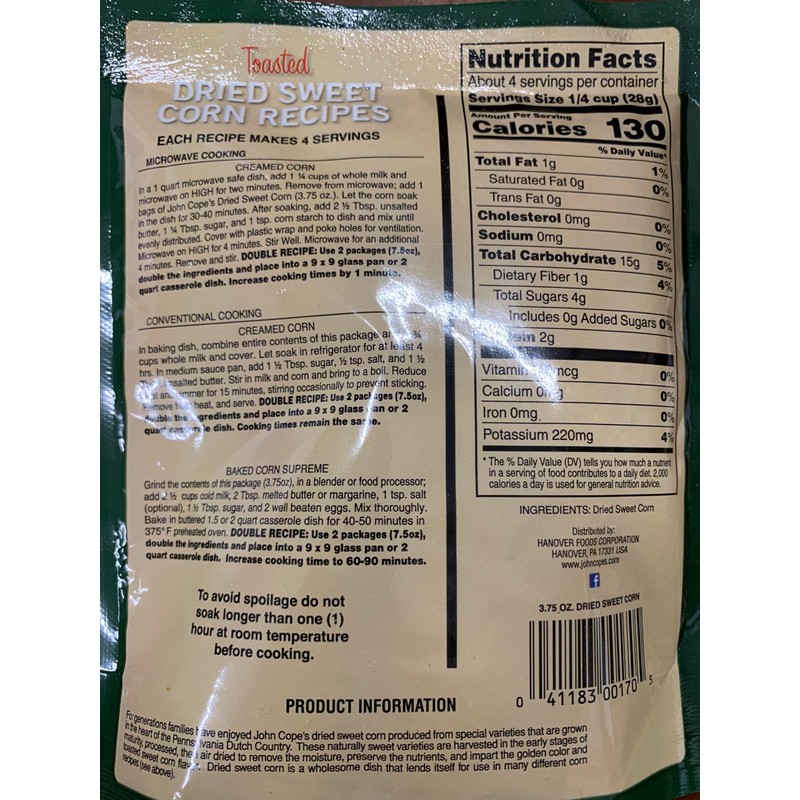 AmishTastes Cope's Toasted, Dried Sweet Corn With Recipes For Traditional