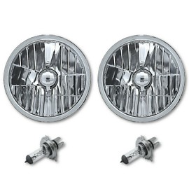 Octane Lighting 7 Inch Crystal Glass/Metal Headlight 60/55 Halogen H4 Clear Light Bulb Headlamp Pair