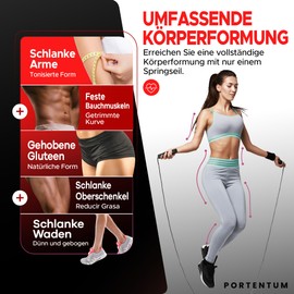 PORTENTUM Skipping Rope Adult Fitness, Speed Rope Adjustable with Skin-friendly Foam Handles, Adjustable Length, Non-Slip and Ideal for Fitness and Endurance, Suitable for Children and Adults