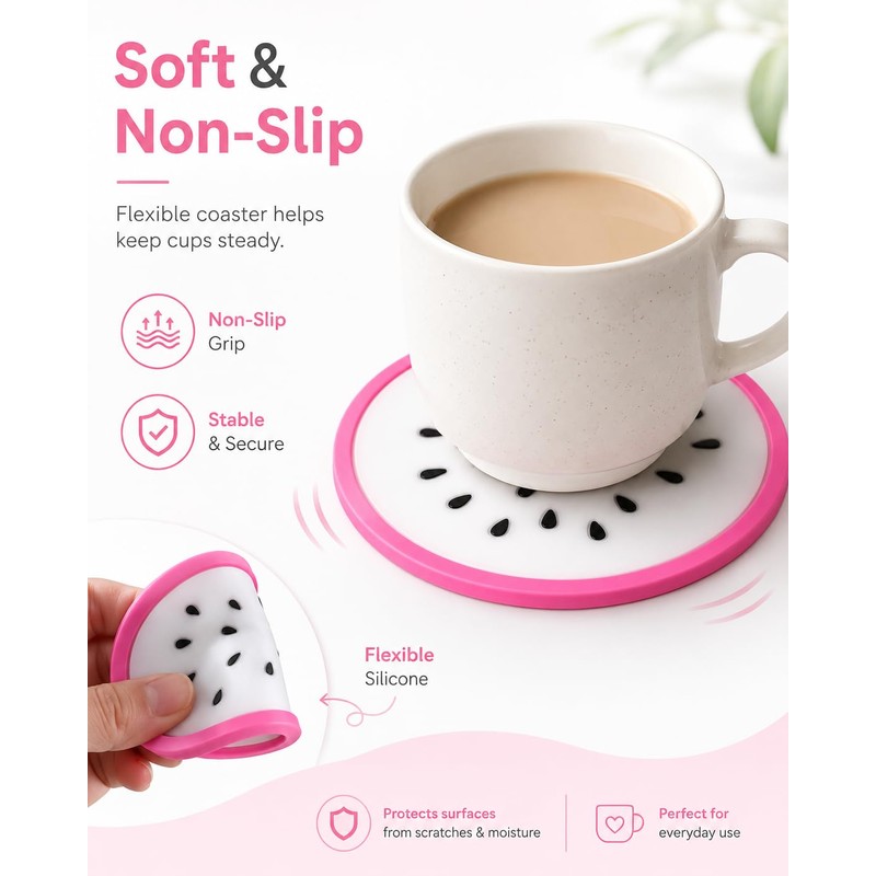 Cute Pink Fruit Drink Coaster for Cups, Mugs and Glasses,