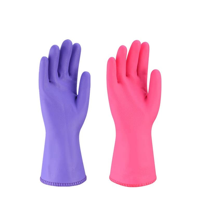 SagaSave Rubber Gloves, Purple Household Long Sleeve Gloves with Cotton