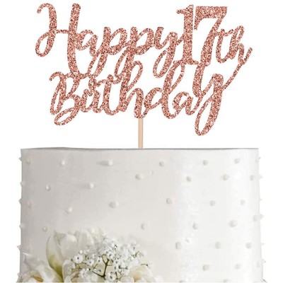 17 Rose Gold Glitter Happy 17th Birthday Cake Topper, Birthday Party Decorations, Supplies