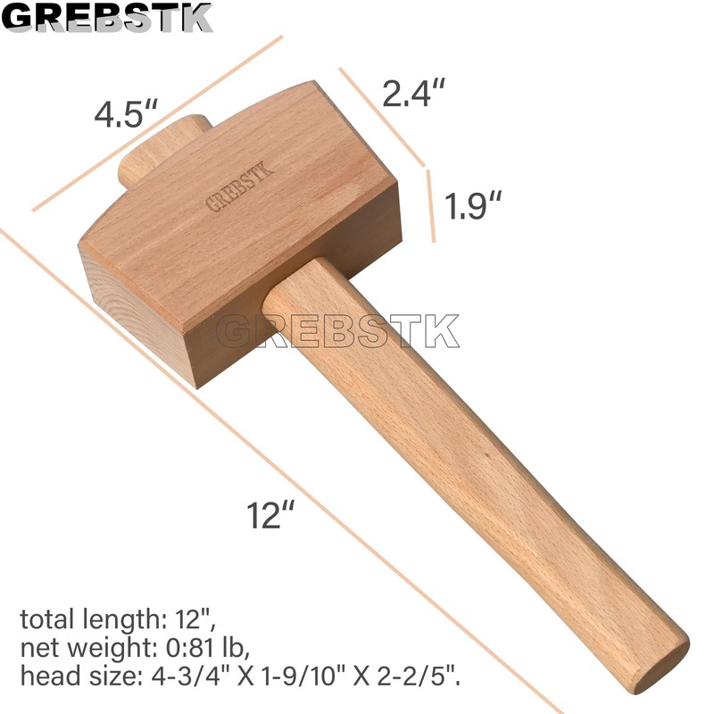 GREBSTK Wooden Mallet Manual Ice Hammer Mallet Beech Solid Carpenter