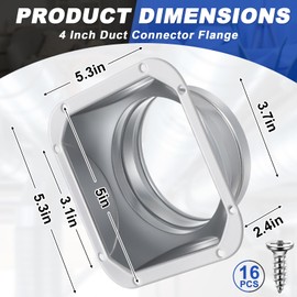 Zonon 2 Pcs 4 Inch Duct Connector Flange Metal Straight Pipe Flange for Heating Cooling Square to Round Air Vent Duct Connector with 8 Screws for Ventilation System