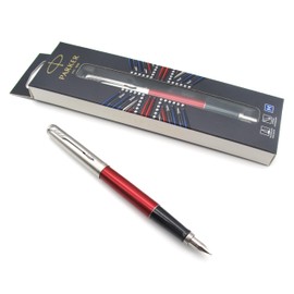 Parker Jotter Stainless Steel Fountain Pen - Kensington Red Lacquer - Medium Nib - London Edition