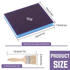 Swpeet 21Pcs 4.72 x 3.9 x 0.47 Inch Blue #60 Grit Ultra Fine Wet and Dry Sanding Sponge Sanding Blocks and Wooden Paint Brush Assortment Kit, Soft Foam Sand Block Flexible Sanding Pads