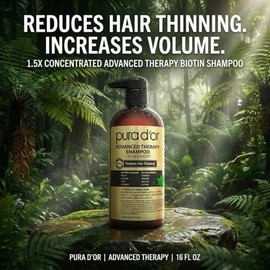 PURA D'OR Advanced Therapy Shampoo Reduces Hair Thinning and Increase Volume, Sulfate Free, Infused with Argan Oil, Aloe Vera, & Biotin, for All Hair 