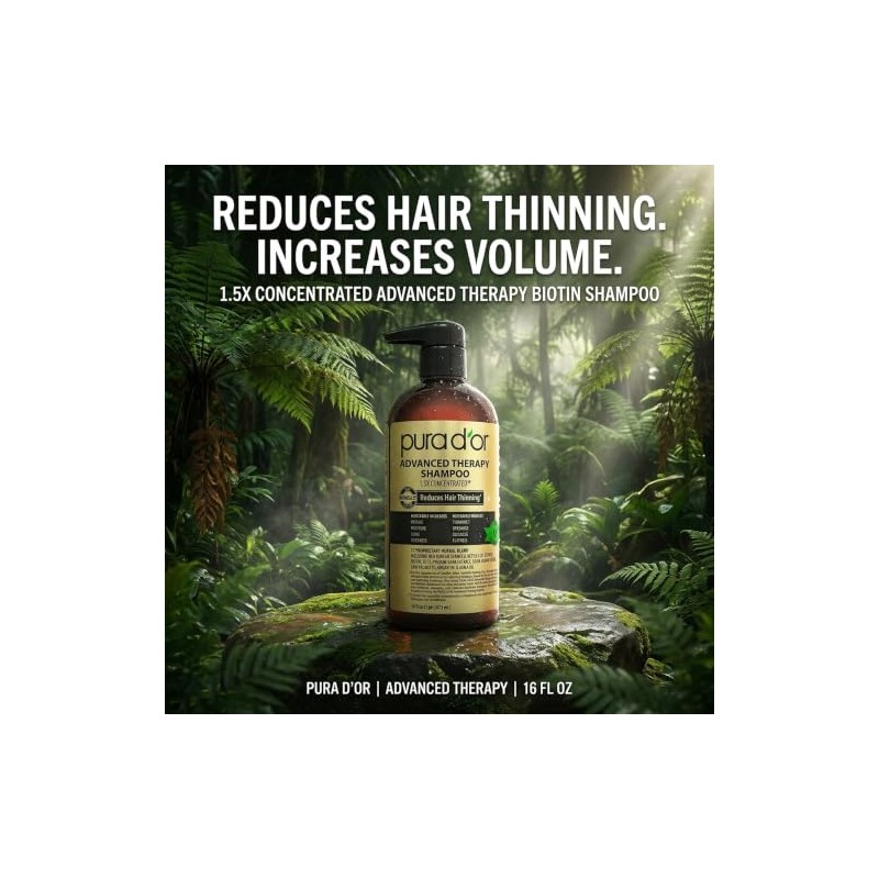 PURA D'OR Advanced Therapy Shampoo Reduces Hair Thinning and Increase