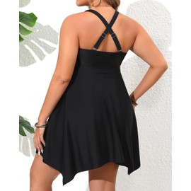 Daci Plus Size Two Piece Swim Dress with Boyshorts for Women Mesh Swimsuits Flowy Bathing Suits, Red Floral, 18 Plus