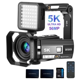 5K Video Camera Camcorder, 56MP UHD Wifi IR Night Vision Vlogging Camera for YouTube, 18X Digital Zoom Touch Screen Vlog Camera with External IR Night Light, Lens Hood, Stabilizer, Remote, 2 Batteries