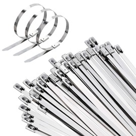 Metal Cable Zip Ties,100pcs 11.8 Inch Self-Locking Multi-Purpose 304 Stainless Steel Heavy Duty Cable Ties-Suitable for Exhaust Wrap, Outdoor Chain Link Fence and Indoor Zip Ties