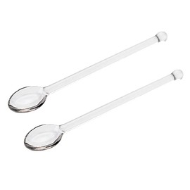 GSHLLO 2 Pcs Clear Glass Spoons Tea Stirring Spoon Coffee Mixing Long Handle Cocktail Spoons Transparent Dessert Spoon for Drinks Milk
