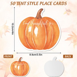 JarThenaAMCS 100Pcs Thanksgiving Gratitude Cards Thankful Pumpkin Table Place Cards Fill in Pumpkin Paper Cutouts for Fall Autumn Harvest Dinner Party Catering Events
