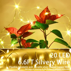 15 Packs 20 LED Fairy Lights Battery Operated - 6.6FT Silver Copper Wire Waterproof Starry String Light for DIY Party Christmas Costume Wedding Easter Table Decorations (Warm White)