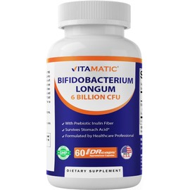 Vitamatic Bifidobacterium Longum 6 Billion CFU per DR Capsule - 60 Count - Promotes Intestinal Health