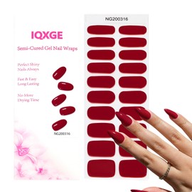 IQXGE Gel Nail Stickers, Semi Cured Gel Nail Strips, UV Light Needed, 20pcs Full Nails Wraps for Women UV Nails Polish Stickers Including 1 Wood Stick, 1 File, 2 Prep Pad-Bright Red
