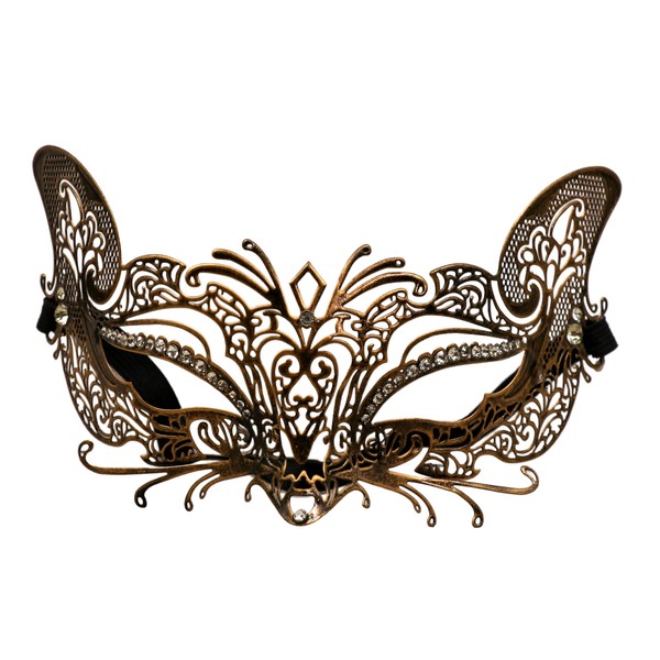 Western F.a.s.h.i.o.n Venetian Masquerade Mask, Bronze Metal Filigree, Crystal Rhinestone