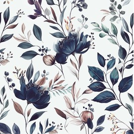 Yasinet Navy Blue Peel and Stick Wallpaper Blue Floral Wallpaper Vintage Removable Contact Paper Self Adhesive Waterproof Wall Paper for Kitchen Bathroom Bedroom Vinyl 17.3 ''× 78.7 ''
