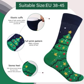 BETESSIN Christmas Socks Unisex 38-45 - Funny Socks with Christmas Motif - Advent Calendar Socks Made of Cotton - Christmas Stockings Cuddly Socks for Men and Women, Christmas tree