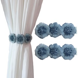 Curtain Tiebacks for Curtains 2 Pack with Buttons, Curtain Holdbacks with 3 Pieces of Handmade Flowers, Curtain Holder Tiebacks for Bedroom, Living Room, Office