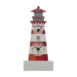 Taylor Lighthouse Poly Resin Indoor and Outdoor Clock and Thermometer, Home Decor for Garden, Patio, Pool, and Indoor Areas, 12-inch, Multi-Color