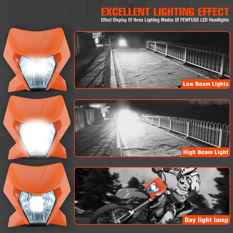 fewfuss Universal Dirt Bike LED Headlight Kit, Motorcycle Dirt Pit