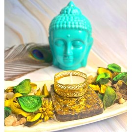 crystalmiracle Tigers Eye Orgonite 2.5 Inches Tea Light Crystal Holder for Healing Reiki Home Office Decor Gift Handcrafted