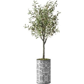 Artificial Tree in Contemporary Geometric Pattern Planter, Fake Olive Silk Tree for Indoor and Outdoor Home Decoration - 60" Overall Tall (Plant Pot Plus Tree)