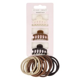 Oz Essentials Claw Clip and Elastic Set - Multi Colour