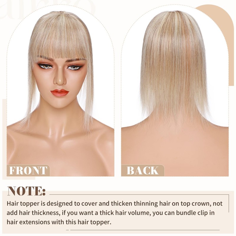 Hairro Hair Topper with Bangs for Women 100% Real Human