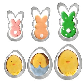 6PCS Easter Cookie Cutters,Bunny/Rabbit and Egg Shapes Assorted Sizes, Stainless Steel Molds