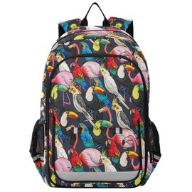 JHKKU Kids Backpack for Boys Girls Bookbags Elementary Backpack Colorful Exotic Birds School Bags Travel Daypack Lightweight Waterproof with Reflective Strip