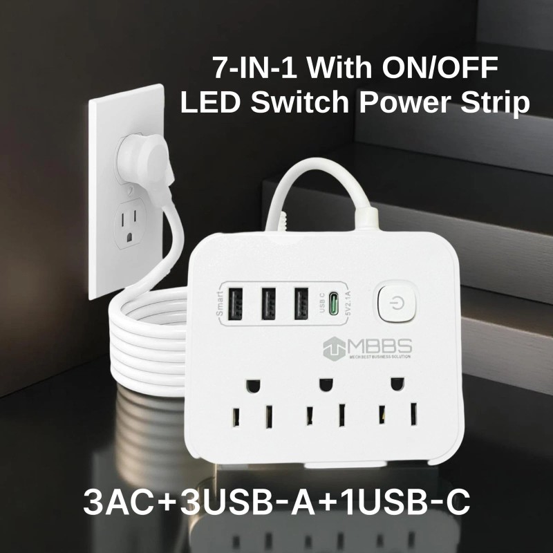 Mbbs Surge Protector Power Strip with USB C, 1200J Protection,