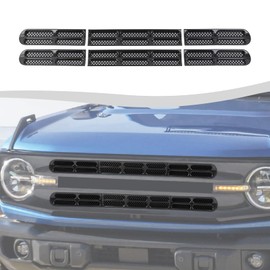 SQQP Front Grill Insert Mesh Grille Inserts Cover Kit 6Pcs Compatible with Ford Bronco 2021 2022 2023 2024 2/4 Door Exterior Accessories (Carbon Fiber)