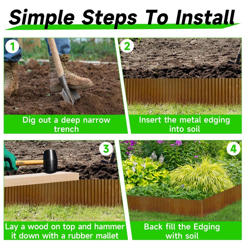 Corrugated Garden Edging, 10"×10Ft Pre-Rusted Landscape Edging & Lawn Edging