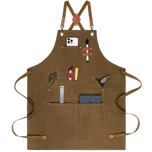 ROLOSI Work Aprons for Men Women with 9 Pockets Chef