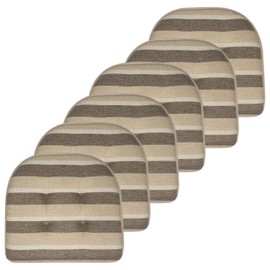 Sweet Home Collection Chair Cushion Memory Foam Pads Tufted Slip Non Skid Rubber Back U-Shaped 17" x 16" Seat Cover, 6 Count (Pack of 1), Bradford Beige/Brown