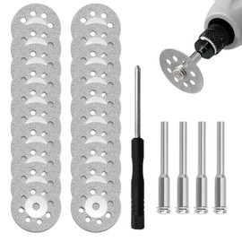 OMJMYY Pack of 20 Diamond Cutting Discs 22 mm Glass Cutting Disc for Dremel Rotary Tool Accessories Diamond Disc with 4 Pieces Mandrel 1 Screwdriver Cutting Disc Cutting for Stone Glass Tile