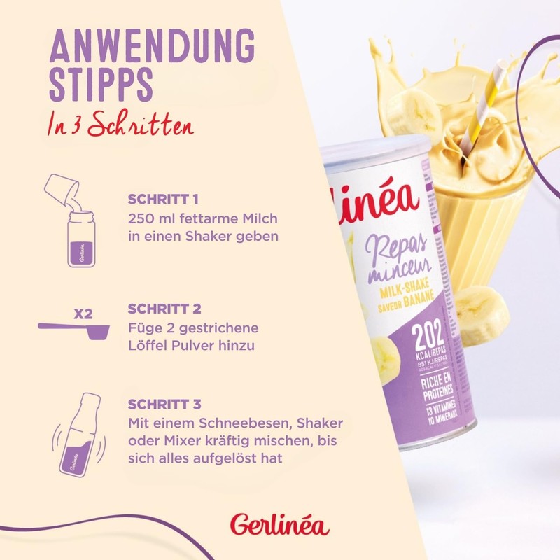 Gerlinéa Drink Milkshake Flavour Banana - Protein-Rich Meal Replacement -