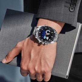 JIBHZIE TVG Herrenuhr, Quarzuhr, elektronische Uhr, Dual-Zeitzonen-Anzeige, wasserdichte Herrenuhr mit Kalender, Wecker, Edelstahluhr