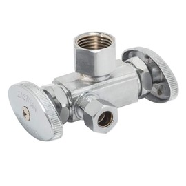 Eastman 04423LF Multi-Turn Dual-Handle Iron Pipe Inlet Stop Valve, 1/2-Inch Iron Pipe Inlet x 3/8-Inch OD Compression Outlet x 1/4-Inch OD Compression Outlet, Chrome Plated