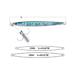 OCEAN CAT Jig Slow Pitch Jigs Vertical Jig Flat Fall Jigging Lures Sinking Jig Lead Metal Jig Baits with Hook for Saltwater Fishing (Blue Silver, 150G)