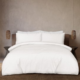 Sleepdown Soft Hotel Quality 225 THREAD COUNT POLYCOTTON Satin Stripe Duvet Cover Set With Pillowcases in White Colour(Single)